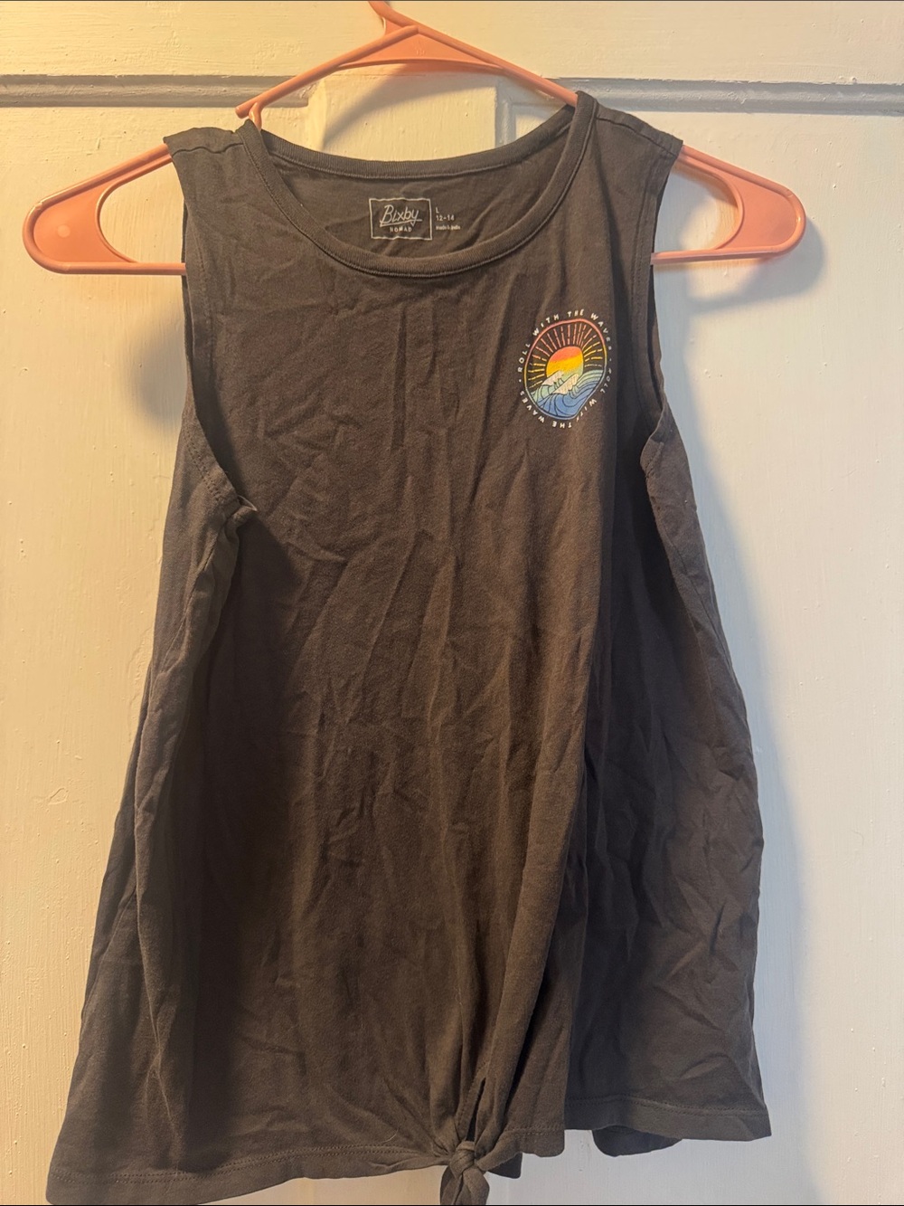 Beach Riot Girls' Black Tank Top with Sunset Graphic